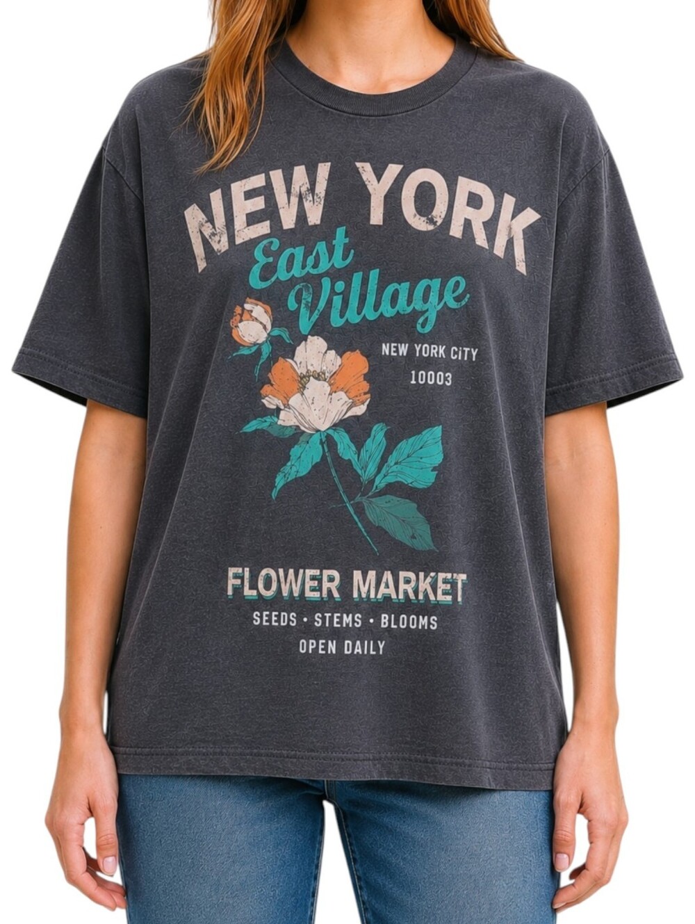 New York Graphic Tee Flower Market Oversized Threads of Luxx XS